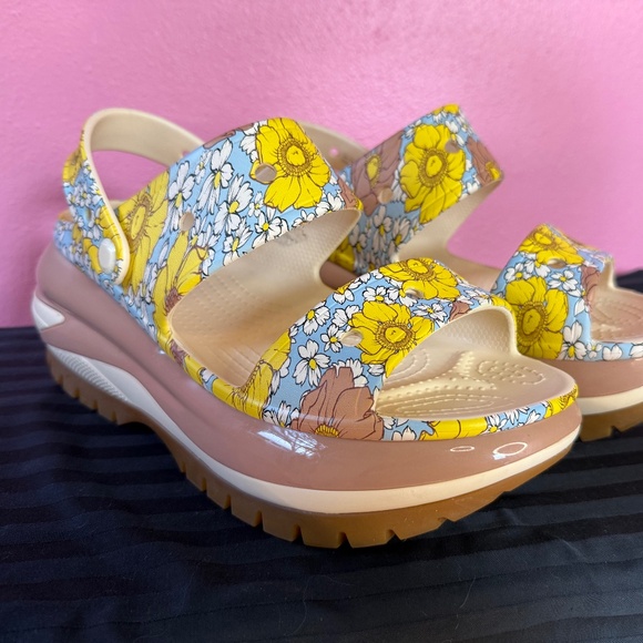 CROCS MEGA CRUSH RETRO FLORAL Sandal VANILLA CORK WOMEN US10 - Picture 1 of 9